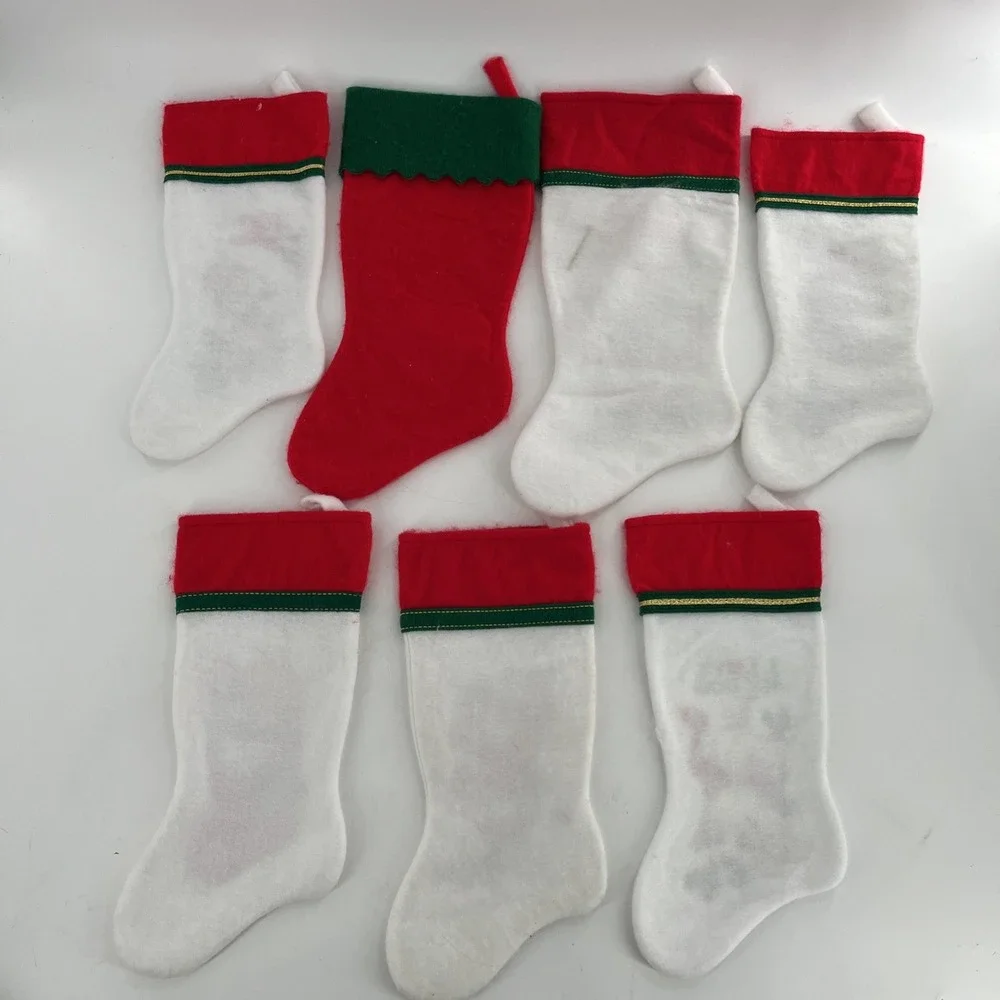 7 Felt 80s Christmas Stockings Morehead Santas Best Puppy Kitten Snowman Teddy‎